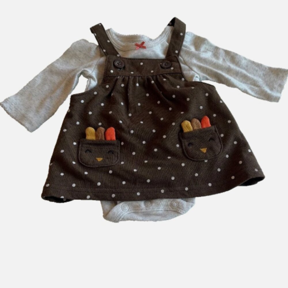 Carters, Turkey pinifor and long sleeve snap shirt. Size NB